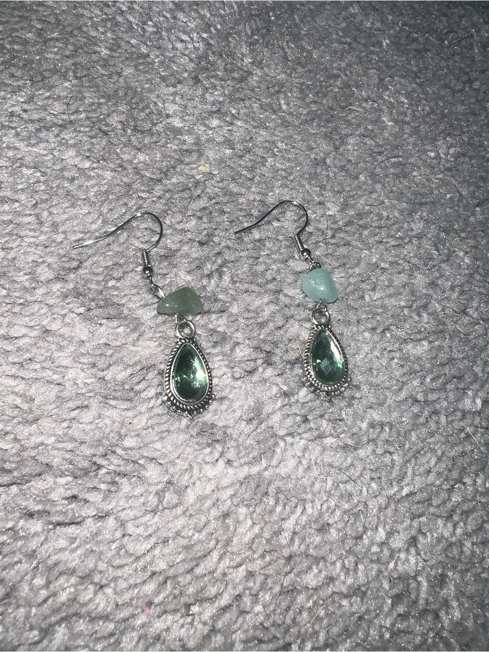 3 for $12 Silver Teardrop Green Dangle Earrings